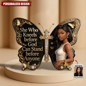 She Who Kneels Before God Can Stand Before Anyone - Personalized African American Custom Shaped Acrylic Plaque