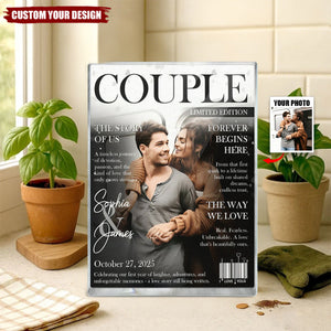 Personalized Love Story Couple Magazine Acrylic Block Plaque - Gift For Romantic Couple