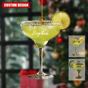 Personalized Lime Margarita Cocktail Acrylic Christmas Ornament,  Bar Drink Gift
