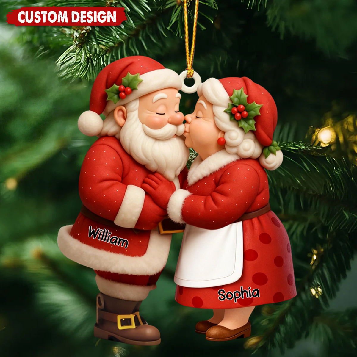 Personalized Santa Couple Acrylic Ornament - Gift For Grandma Grandpa