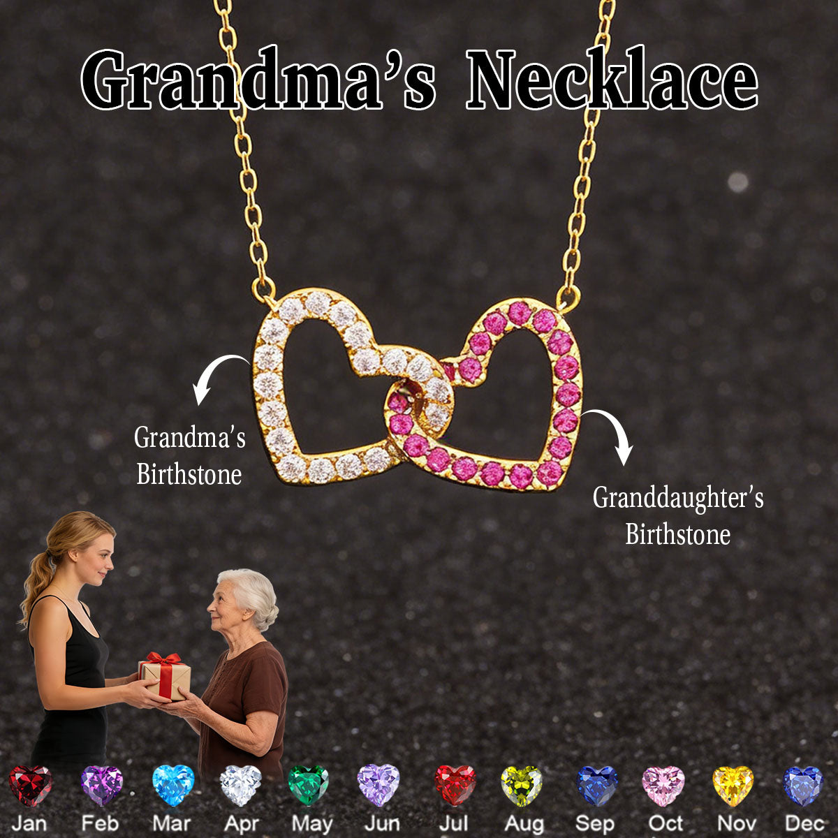 Personalised Birthstone Heart Necklace-Mother's Day Gift For Mom/Grandma
