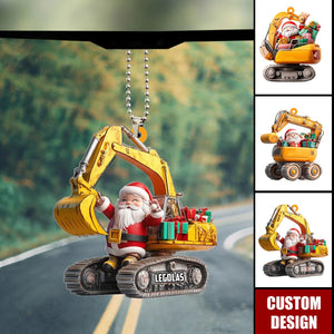 Santa Little Excavator Is On Duty Personalized Name Shaped Ornament