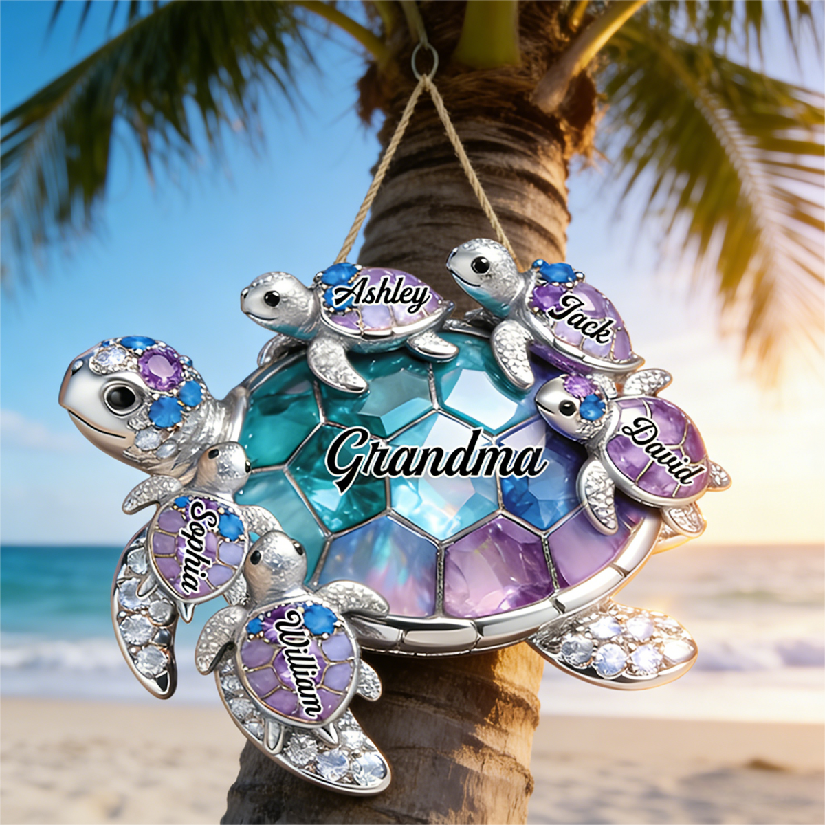 Personalized Grandma-shaped Turtle Wood Sign- Gift For Mom and Grandma