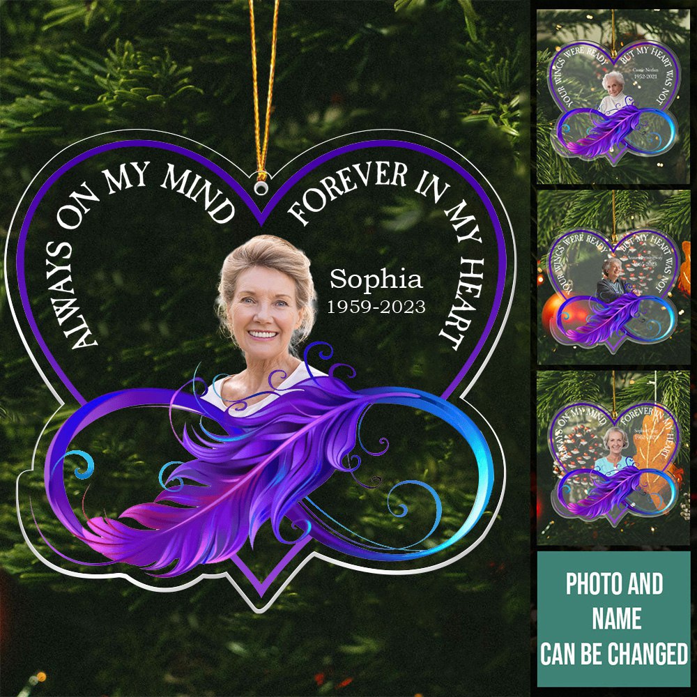 Always On My Mind Forever In My Heart Custom Photo - Personalized Ornament - Christmas Gift For Family, Friends, Memorial Gift