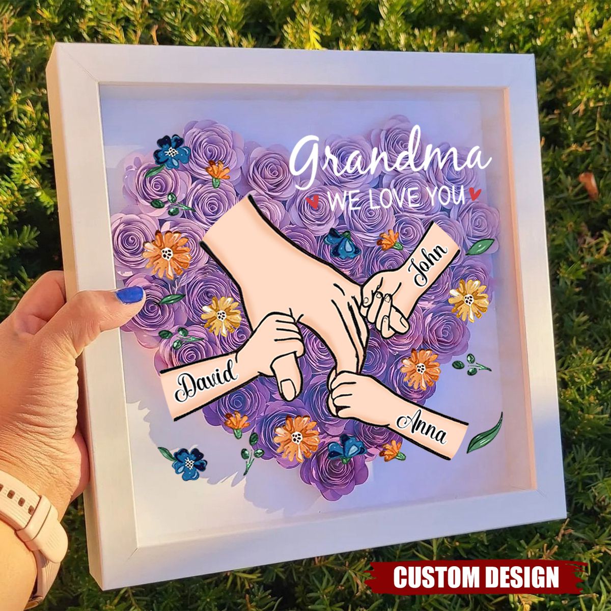 Grandma We Love You - Personalized Flower Shadow Box With Name, Mother's Day Gift