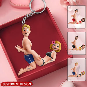 Playful Cute Couple Keychain - Personalized Gift For Couples