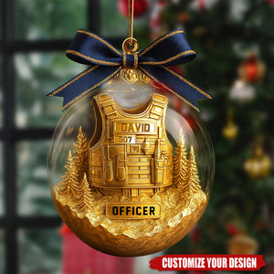 Personalized Police Officer Ornament with Golden Vest, Law Enforcement Xmas Gift