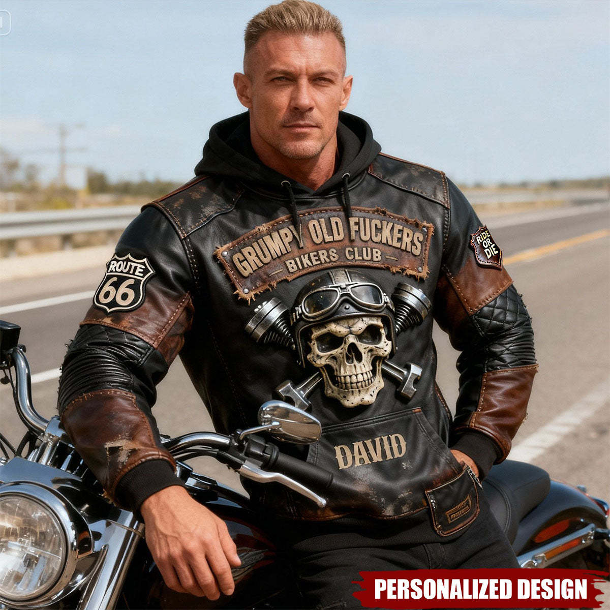 Personalized Vintage Biker Skull Hoodie Gift For Bikers