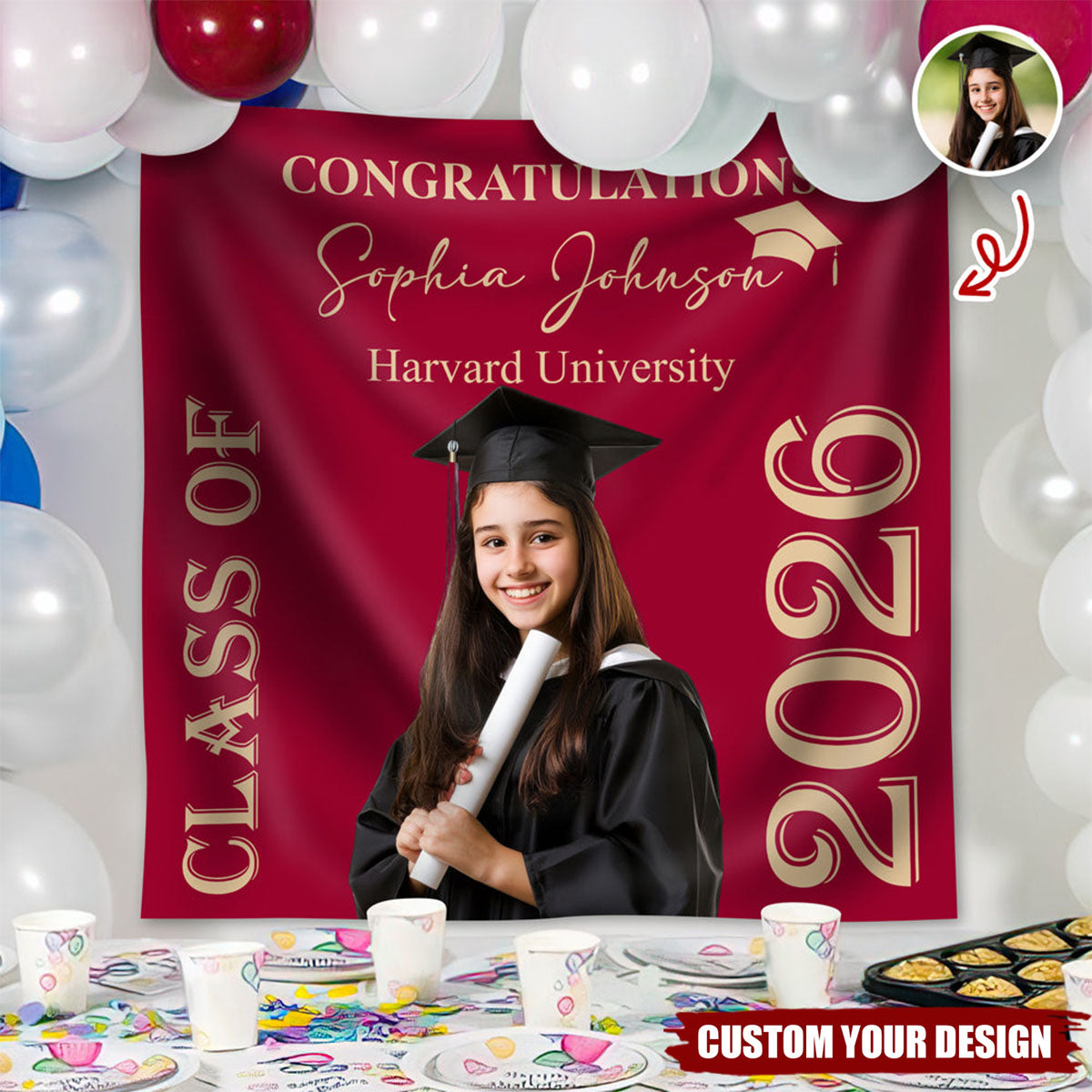 Custom Photo Congratulations Class Of 2026 Backdrop For Graduation's Day