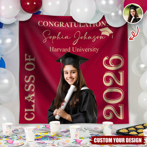 Custom Photo Congratulations Class Of 2026 Backdrop For Graduation's Day