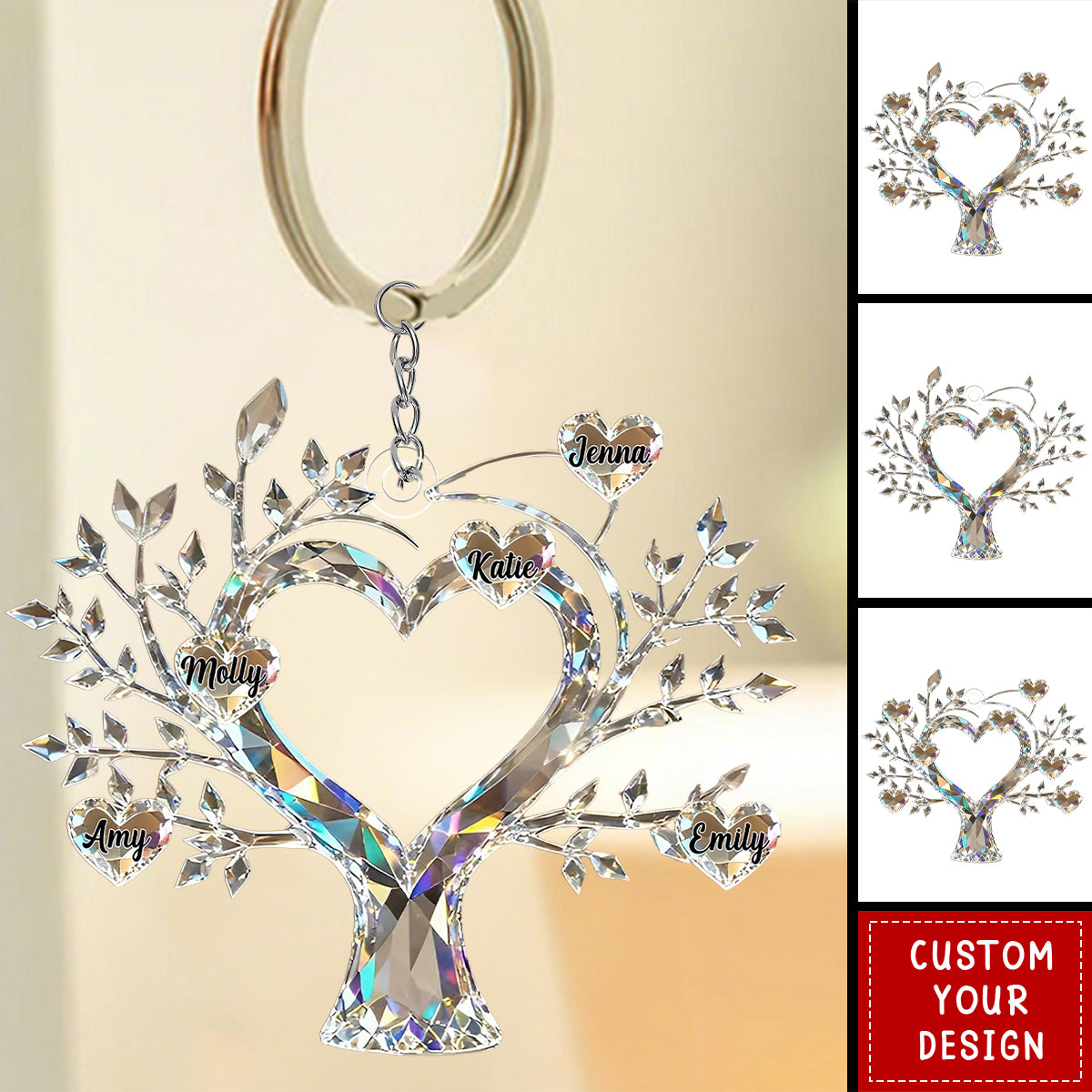 Personalized Tree of Life Family Member Crystal Keychain