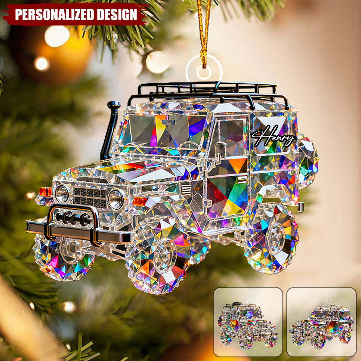 Personalized stained glass SUV themed ornament