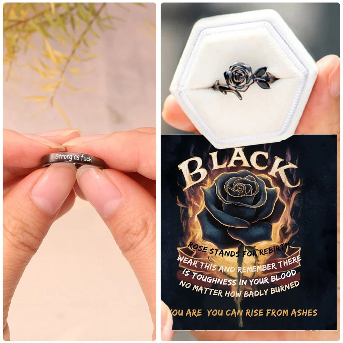 Rise from ashes Black Rose Ring