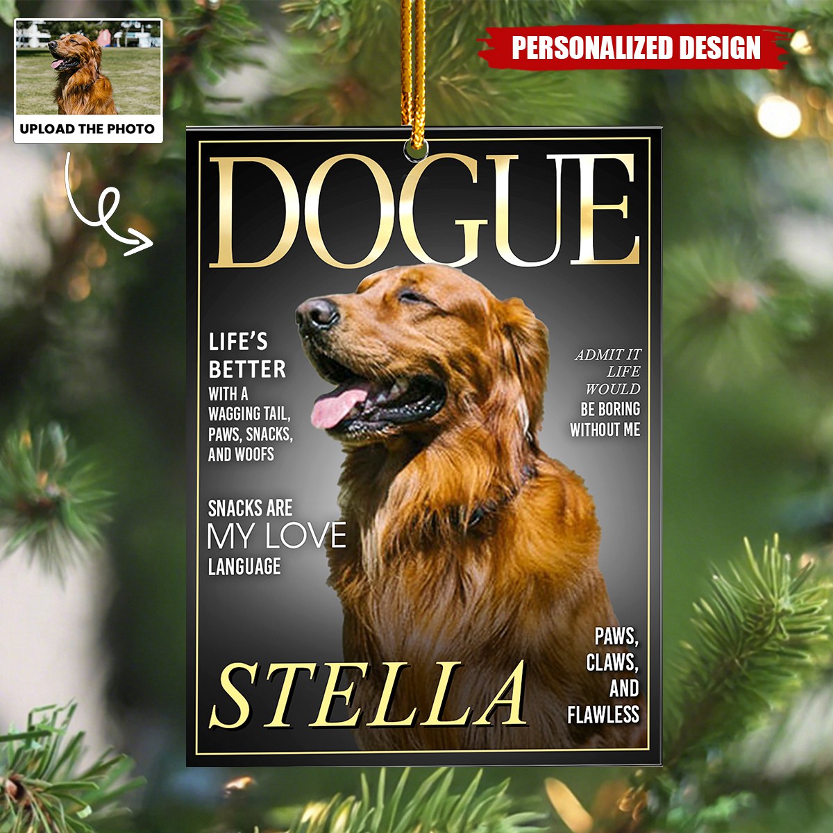 Pet Dogue Magazine - Custom Pet Portrait - Gifts For Dog Lovers, Cat Lovers - Personalized Acrylic Photo Ornament