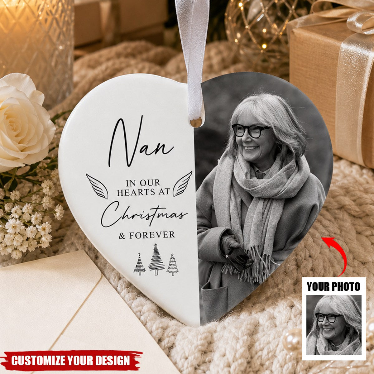 Personalised Memorial Ceramic Heart Christmas Ornament, Remembrance Decoration