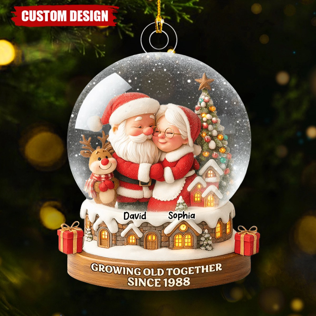 Santa Couple Acrylic Ornament with Cozy Hug Design, Perfect Christmas Gift for Couples