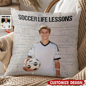 Personalized Soccer Life Lessons Upload Photo Pillow-Gift For Soccer Lovers