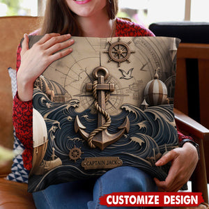 Nautical Anchor Vintage Nautical Map Fragment Personalized Pillow