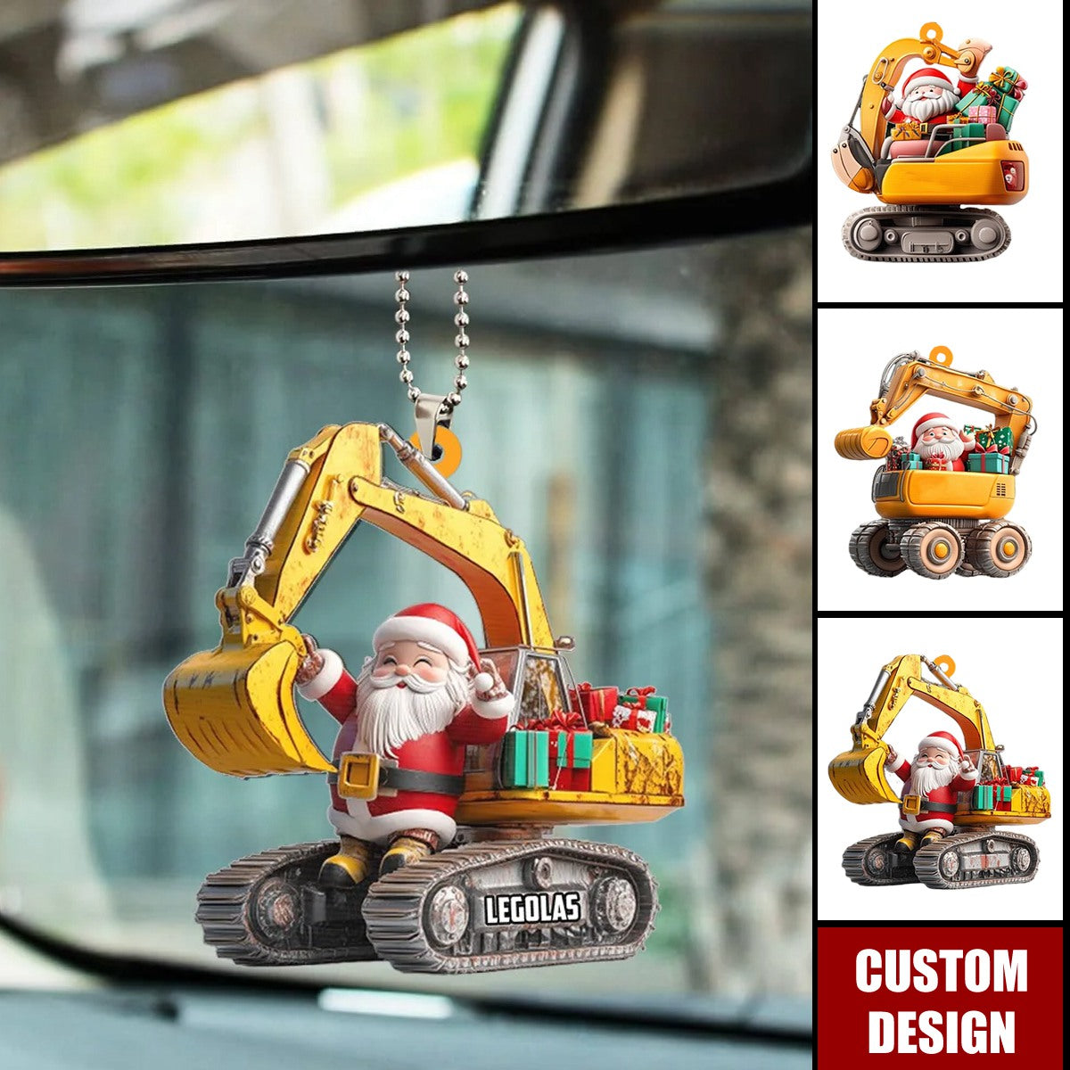 Santa Little Excavator Is On Duty Personalized Name Shaped Ornament