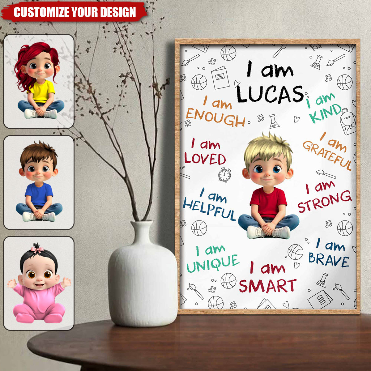 I Am Enough, Loved, Helpful, Unique, Smart,Vertical Poster,Gift For Kids