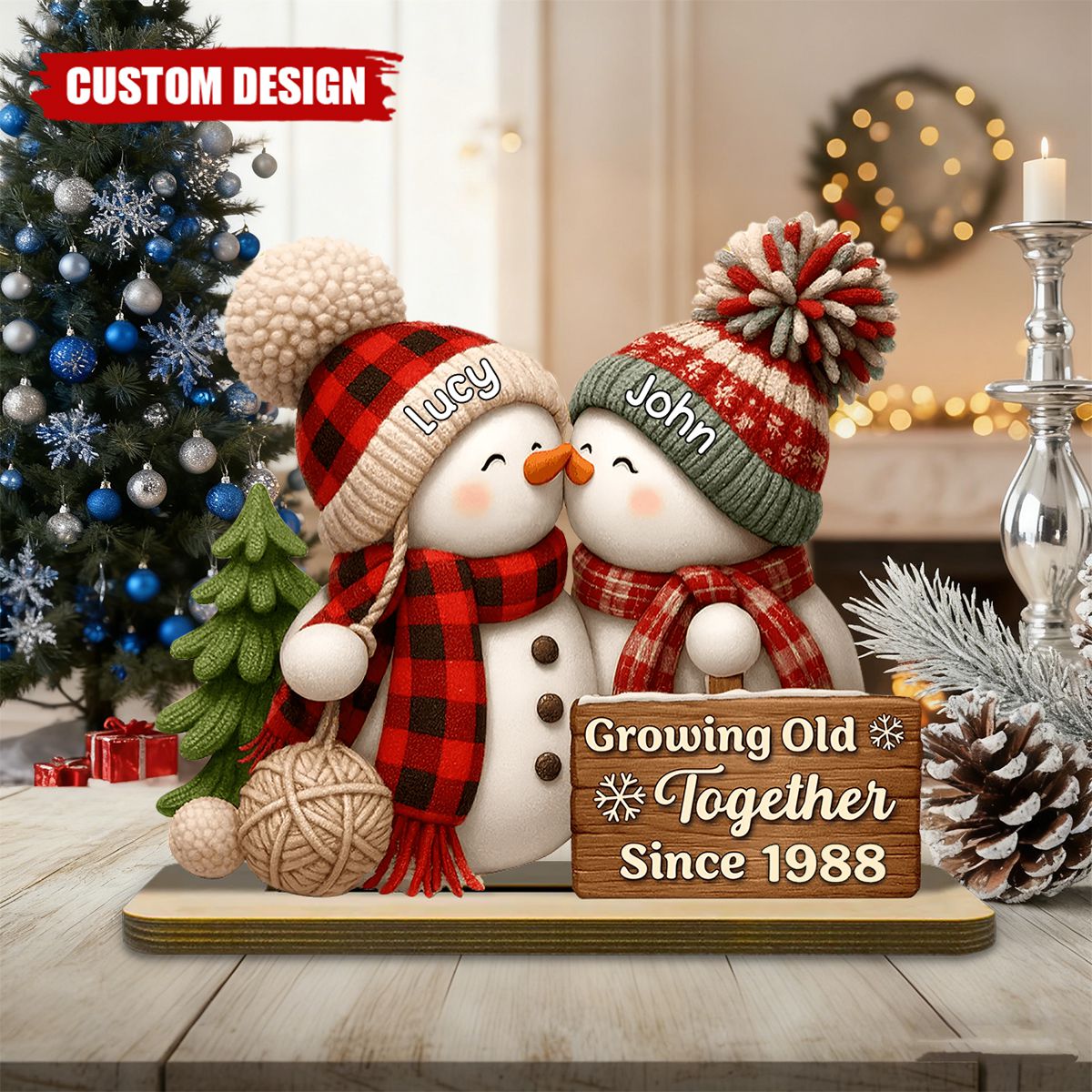 Snowman Couple Light Box - Romantic Winter Gift Plaque