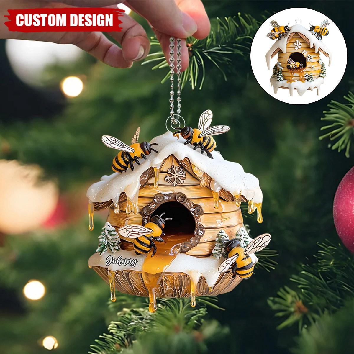 Bee Merry Personalized Name Shaped Ornament, Perfect Gift For Bee Keepers