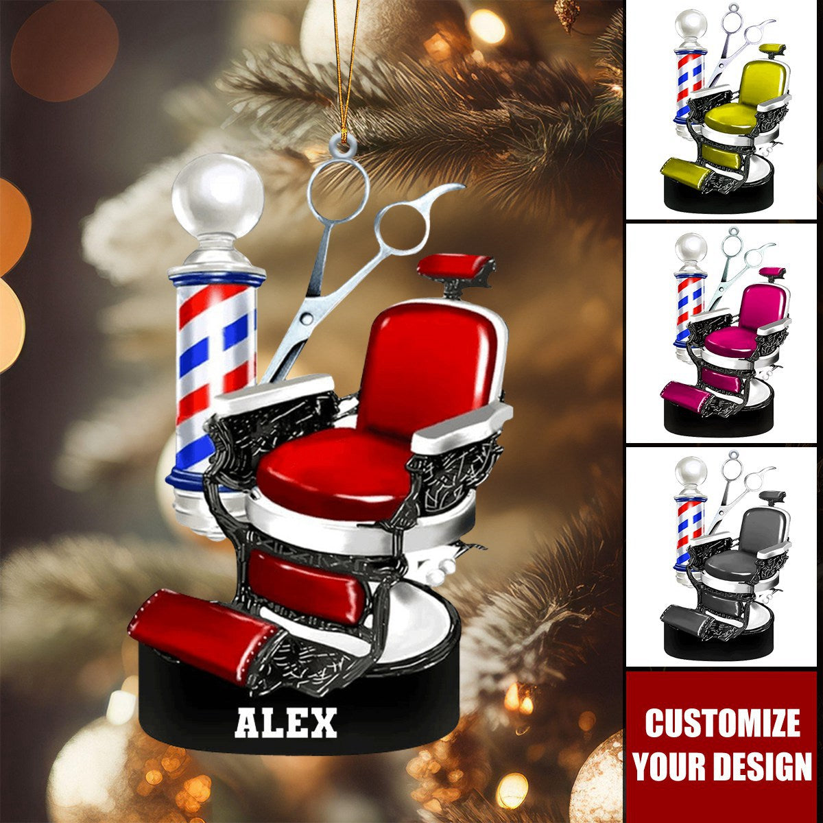 Personalized  Barber Chair Christmas Ornament - Gift For Barber