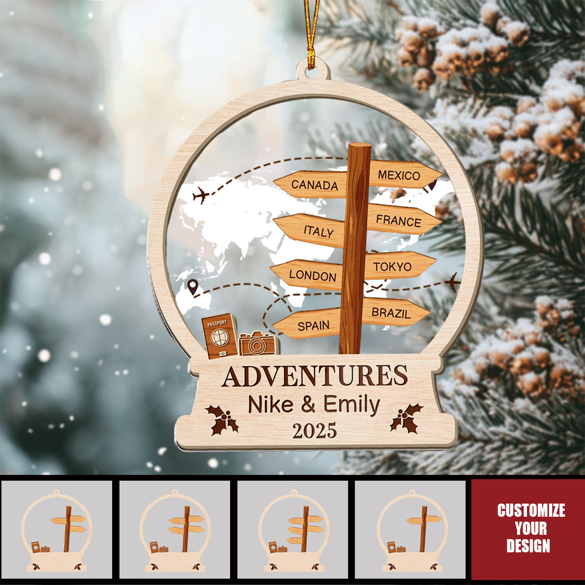 Personalized Travel Adventure Ornament, Custom Destination Christmas Ornament, Holiday Gift for Travelers, Adventure Keepsake