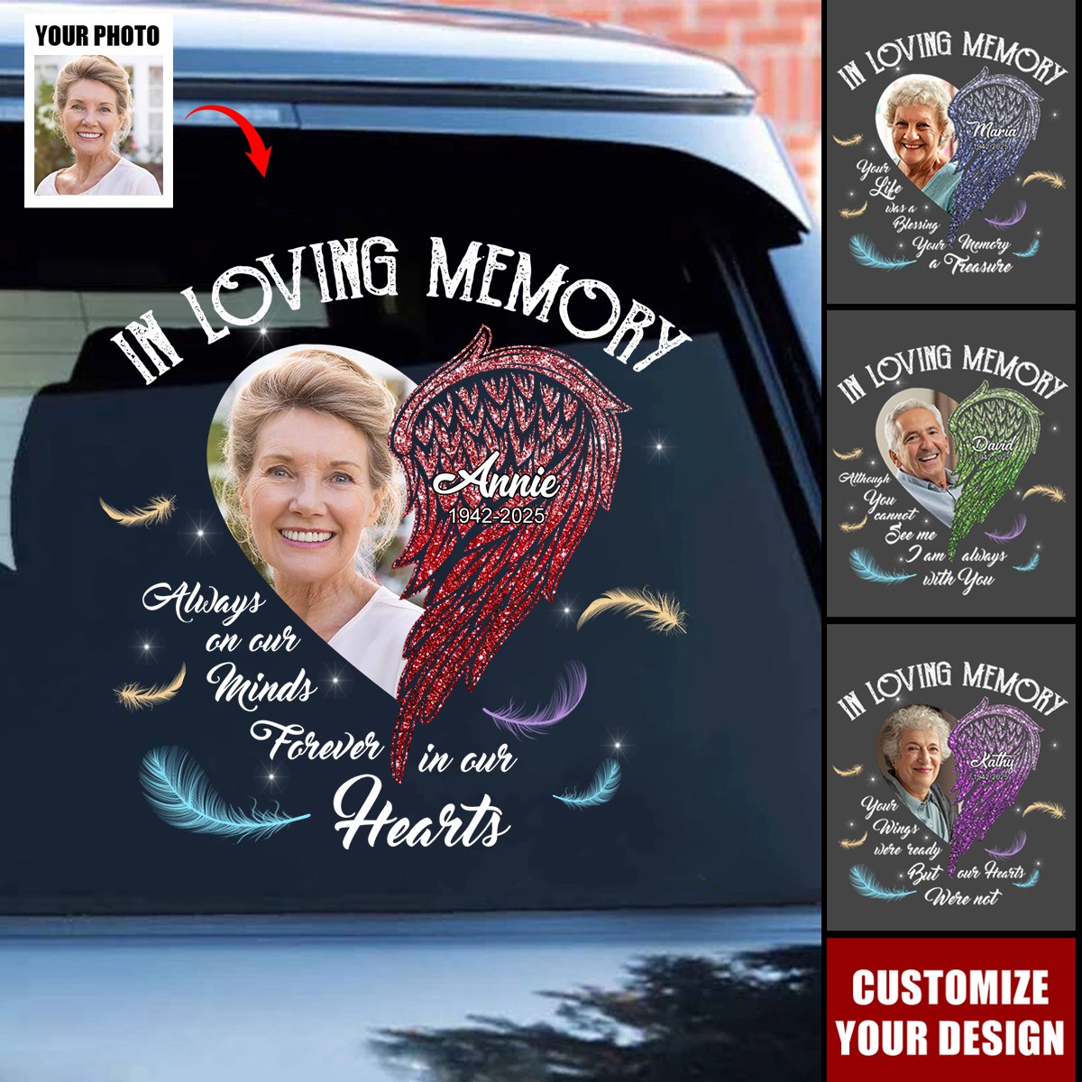 In Loving Memory Half Of My Heart Is In Heaven With My Angel - Personalized Decal, Memorial Gift