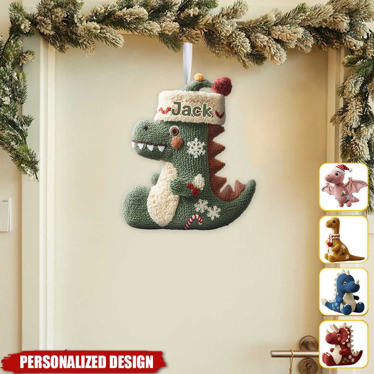 Dinomas-Personalized Kid Shaped Christmas Stocking