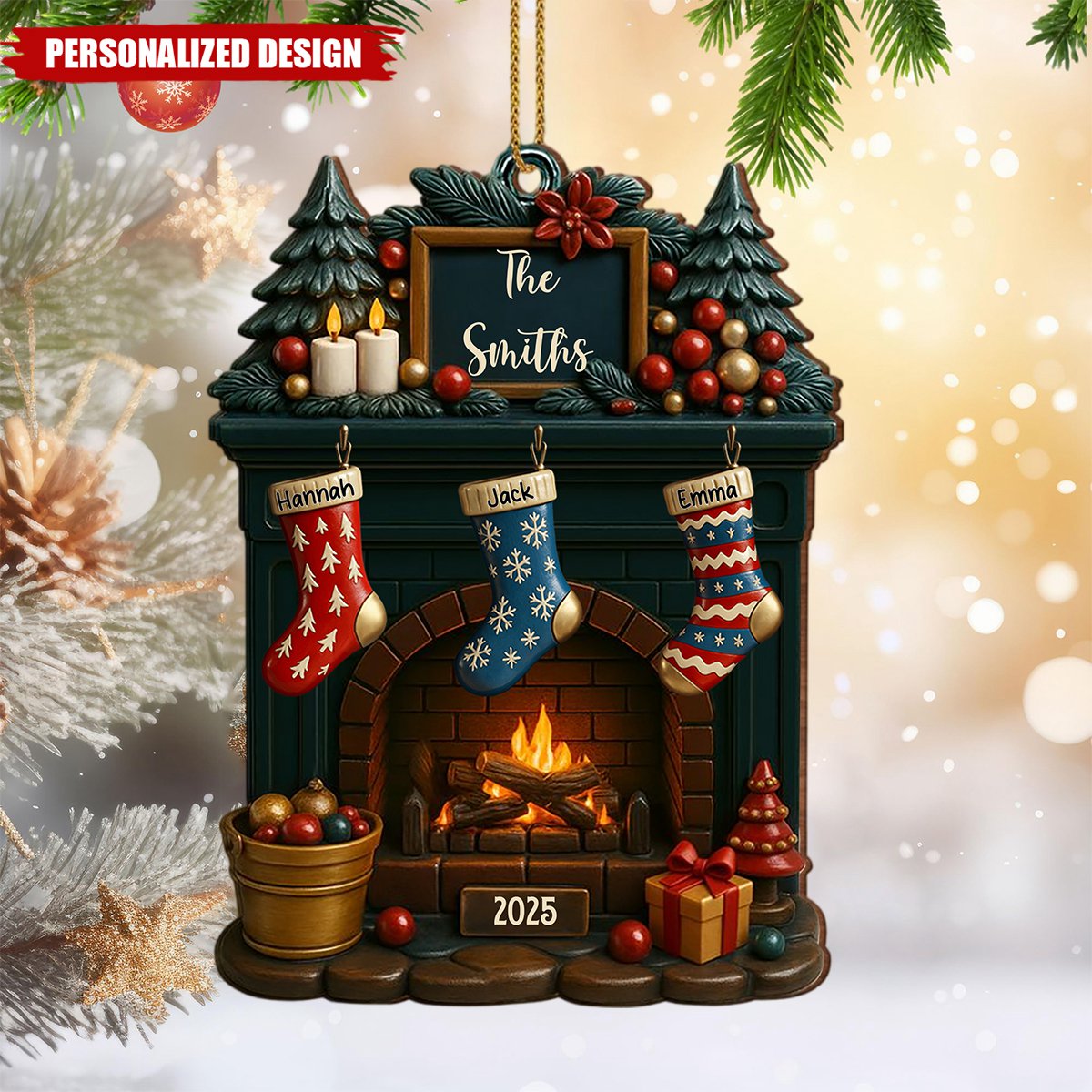 Holiday Gatherings-Personalized Family Name Wood Ornament