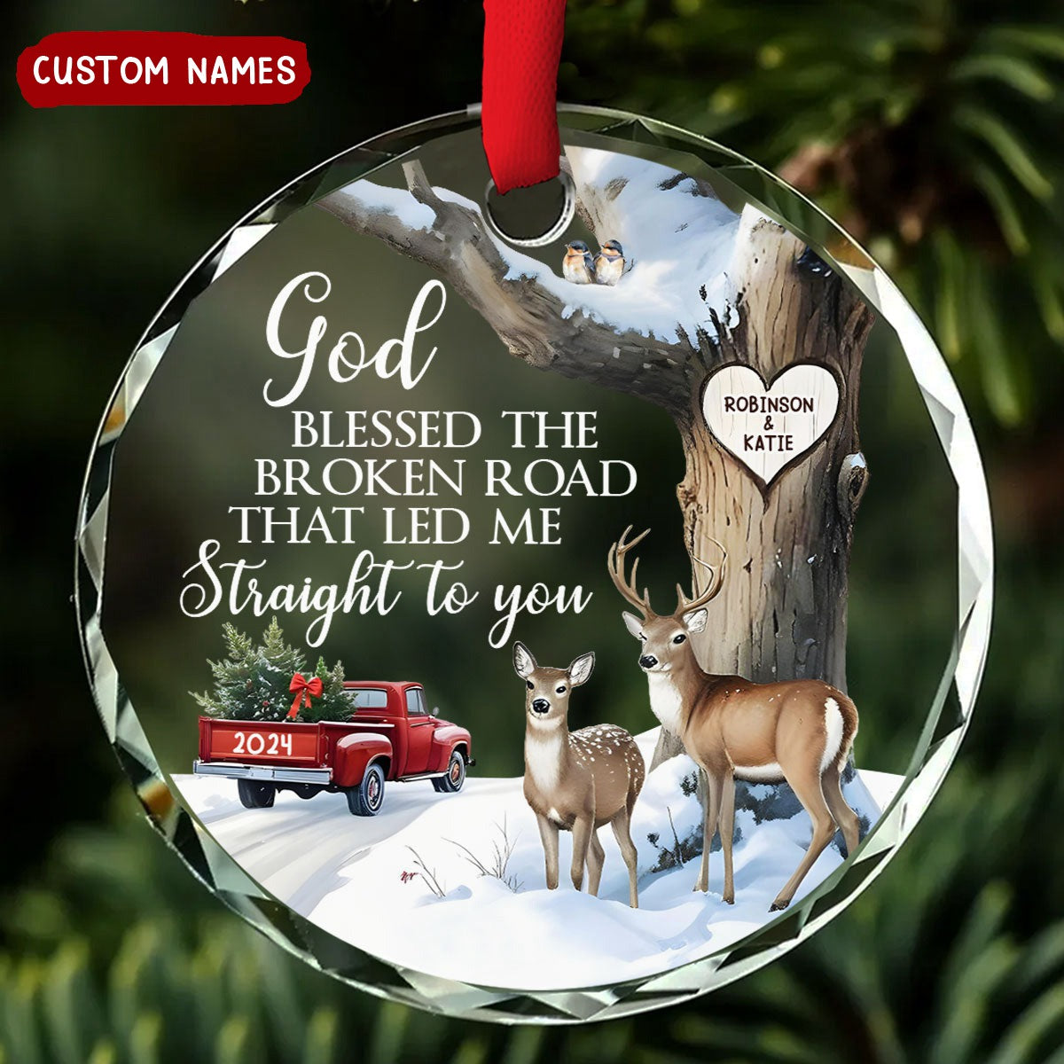 Personalized The Broken Road That Led Me Straight To You Glass Ornament