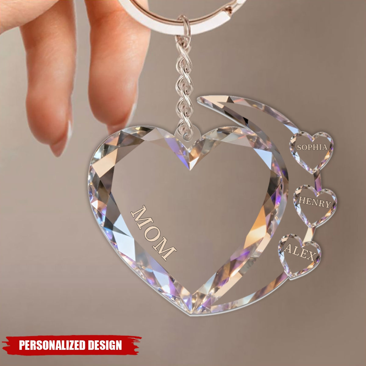 Sparkling Hearts-Personalized Family Transparent Keychain