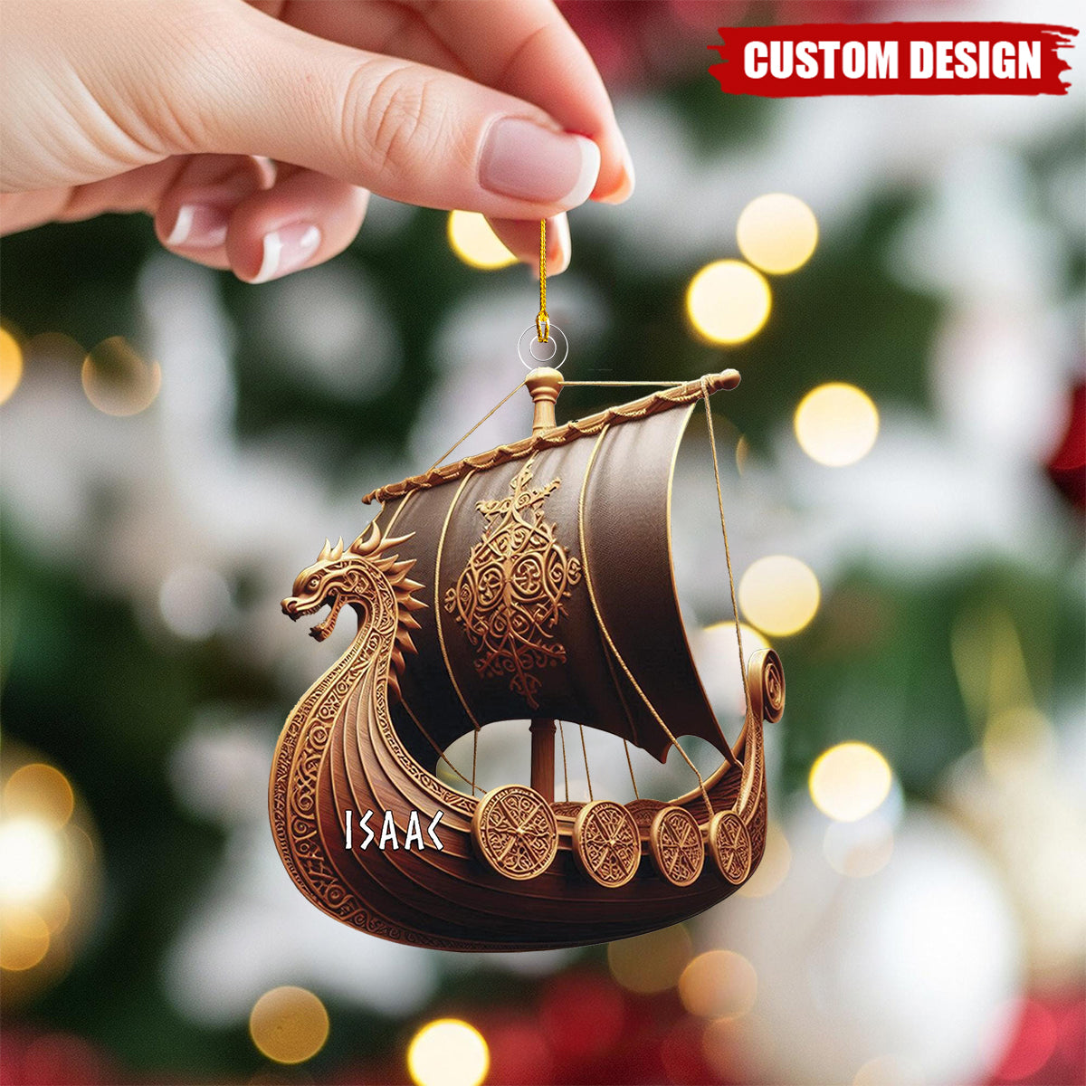 Viking Ship Ornament, Personalized Norse Longship Christmas Decoration, Nordic Mythology Gift
