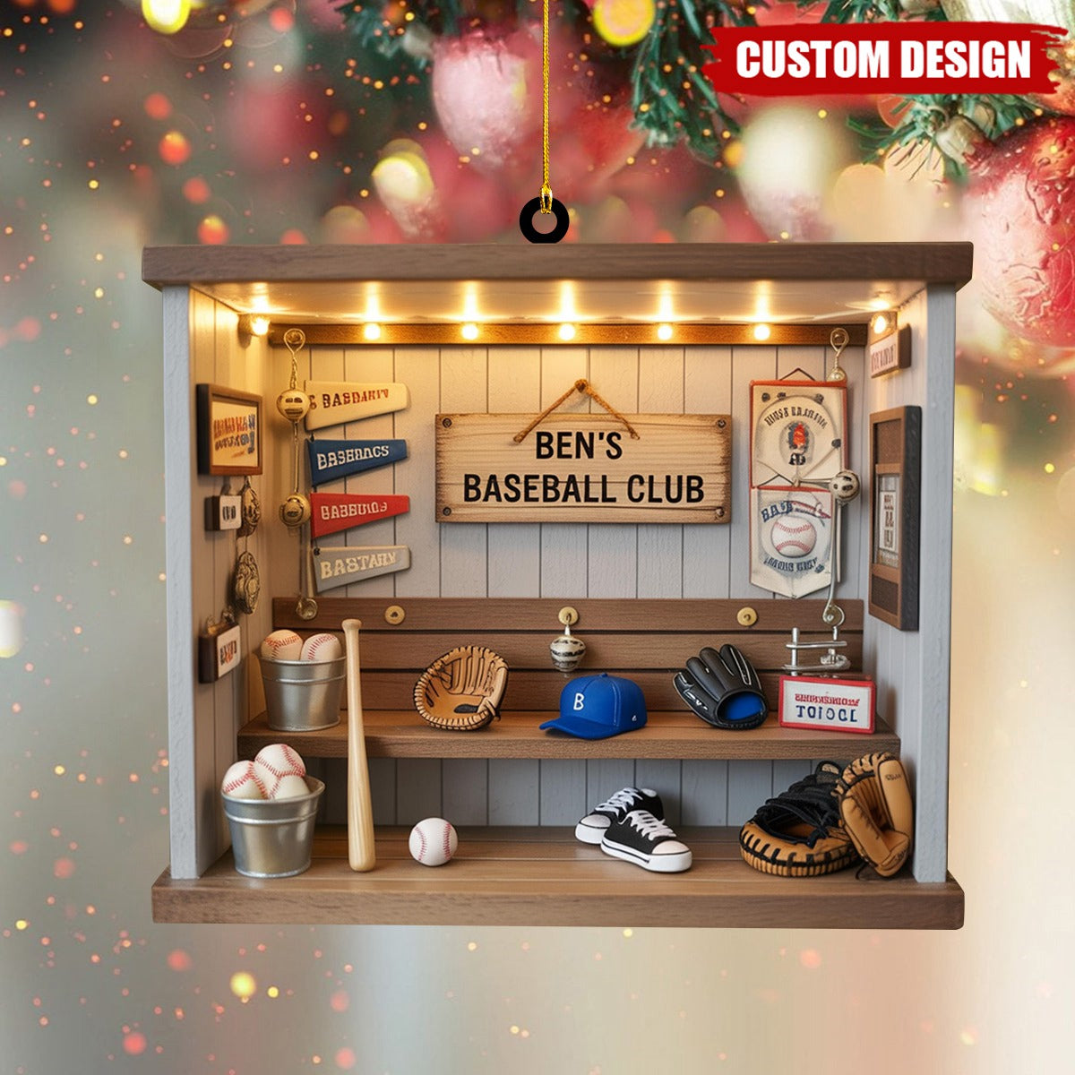 Baseball Lover Ornament | Custom Name Dugout Acrylic Room| 2D Flat Personalized Christmas Tree Hanging | Holiday Gift for Sports Enthusiasts