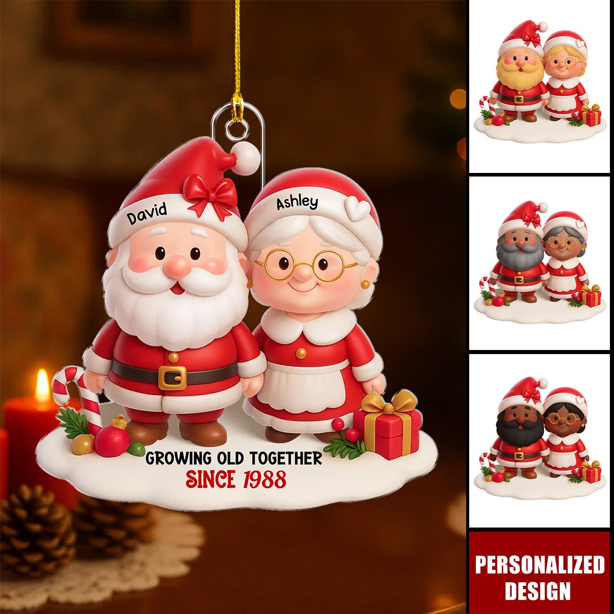 Santa Couple Growing Old Together Personalized Acrylic Ornament