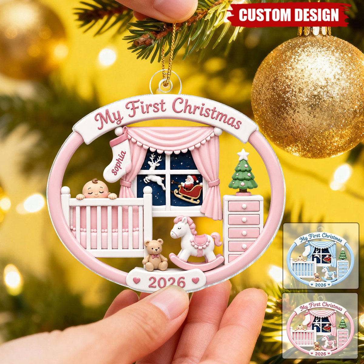 Light Pink Blue Baby's 1st Christmas 2026 - Personalized Acrylic Ornament - Unique Christmas Gift For New Parent