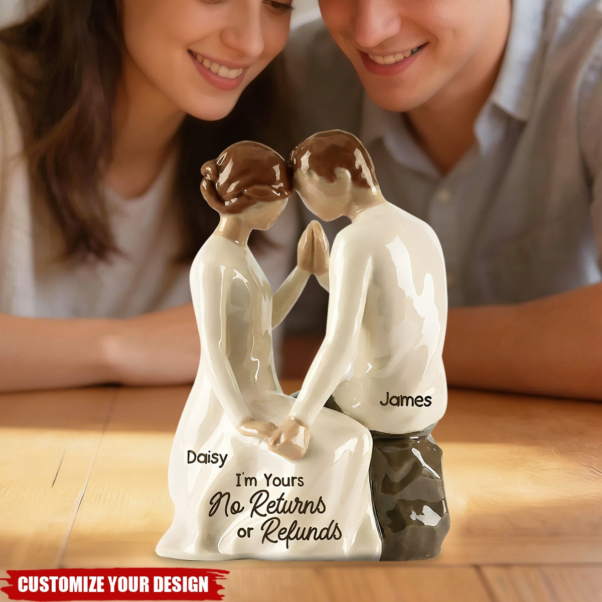 Couple Sitting Side By Side - Personalized Acrylic Block Plaque - Valentine's Day, Anniversary Gift For Him, Gift For Her