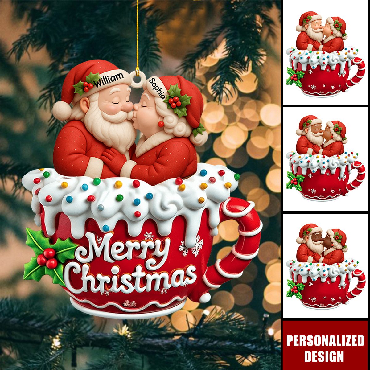 Growing Old Together-Personalized Santa Couple Acrylic Ornament