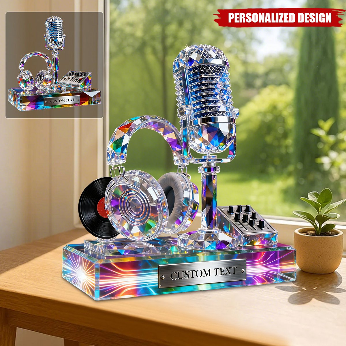 Personalized Stained Glass Microphone And Headphone Acrylic Plaque