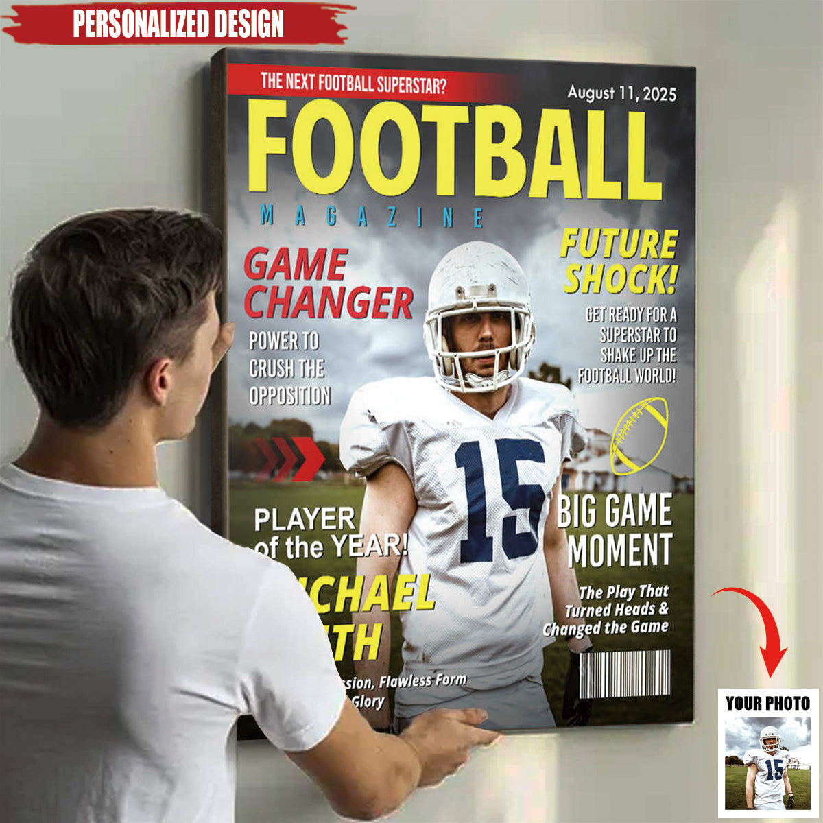 Custom Football Magazine Cover Poster, Gift For Football Player