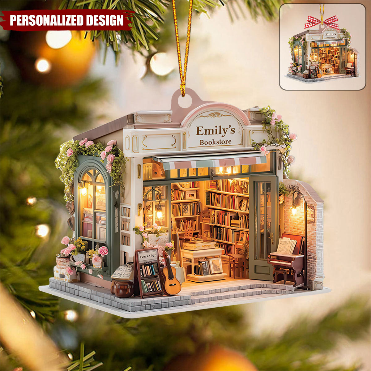 Personalized Bookstore Christmas Ornament-Unique Gift for Book Lovers