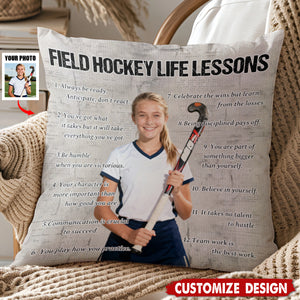 Personalized Field Hockey Life Lessons Upload Photo Pillow-Gift For Field Hockey Lovers