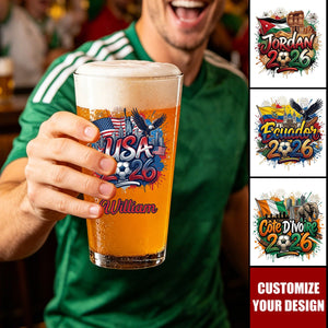 Personalized 2026 Soccer Country Beer Glass - Custom Gift for Fan Events & Tailgates