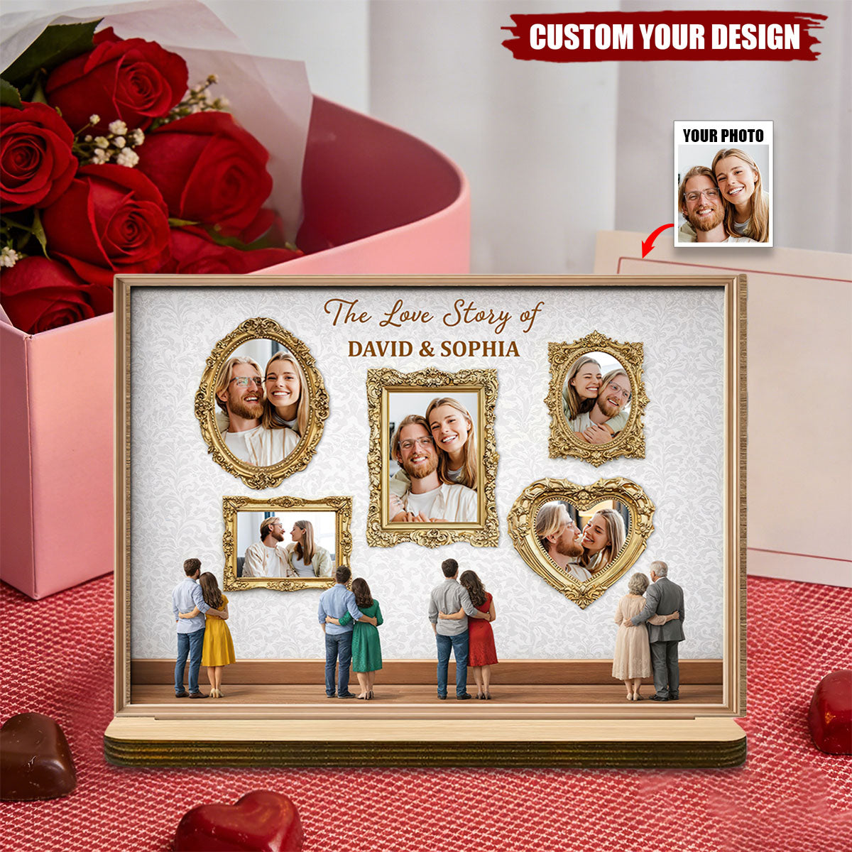 The Love Story Of Ornate Frame Plaque,Personalized Wood Plaque,Gift For Couples