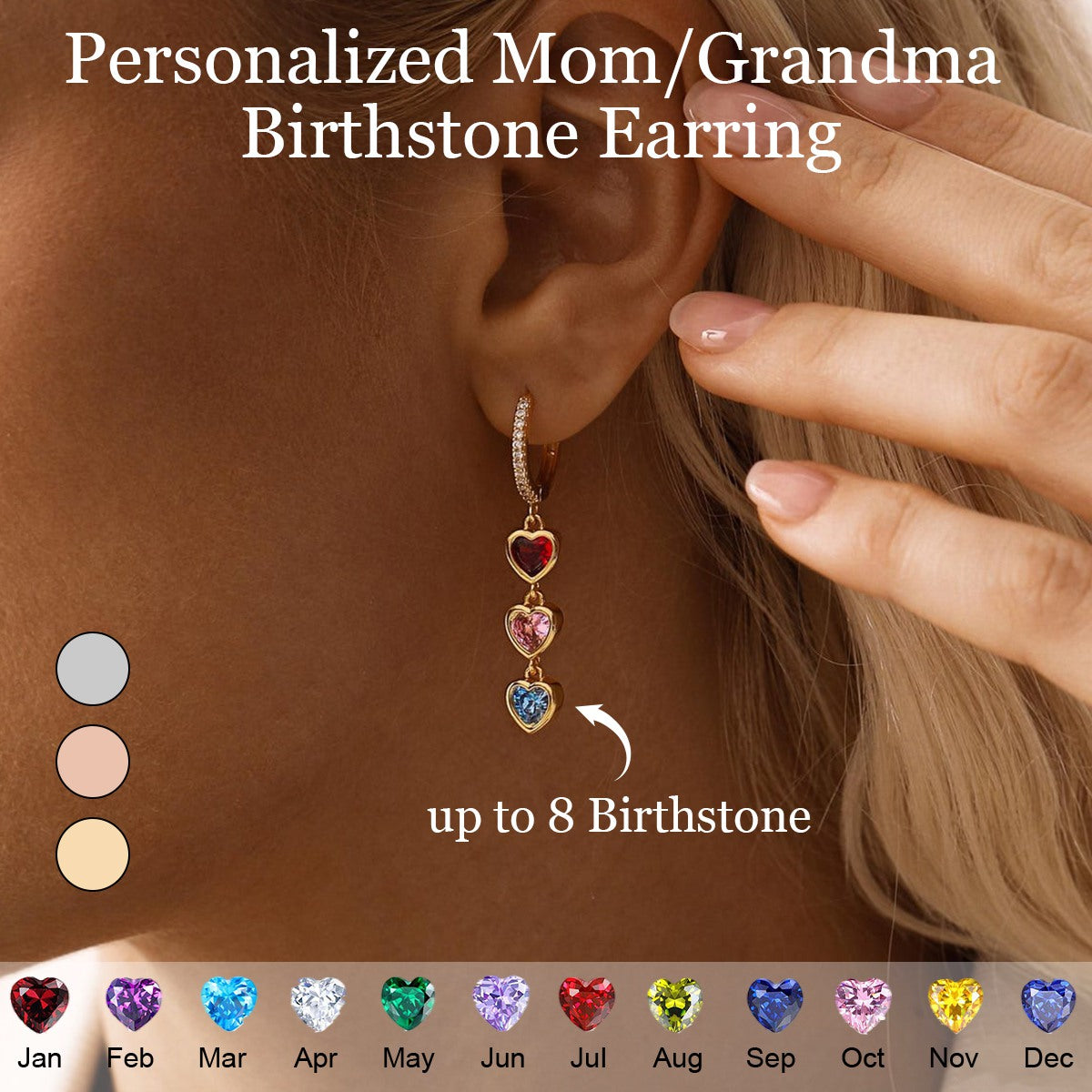 Personalized Heart Birthstone Dangle Hoop Huggie Earrings-Mothers Day Gift