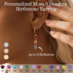 Personalized Heart Birthstone Dangle Hoop Huggie Earrings-Mothers Day Gift
