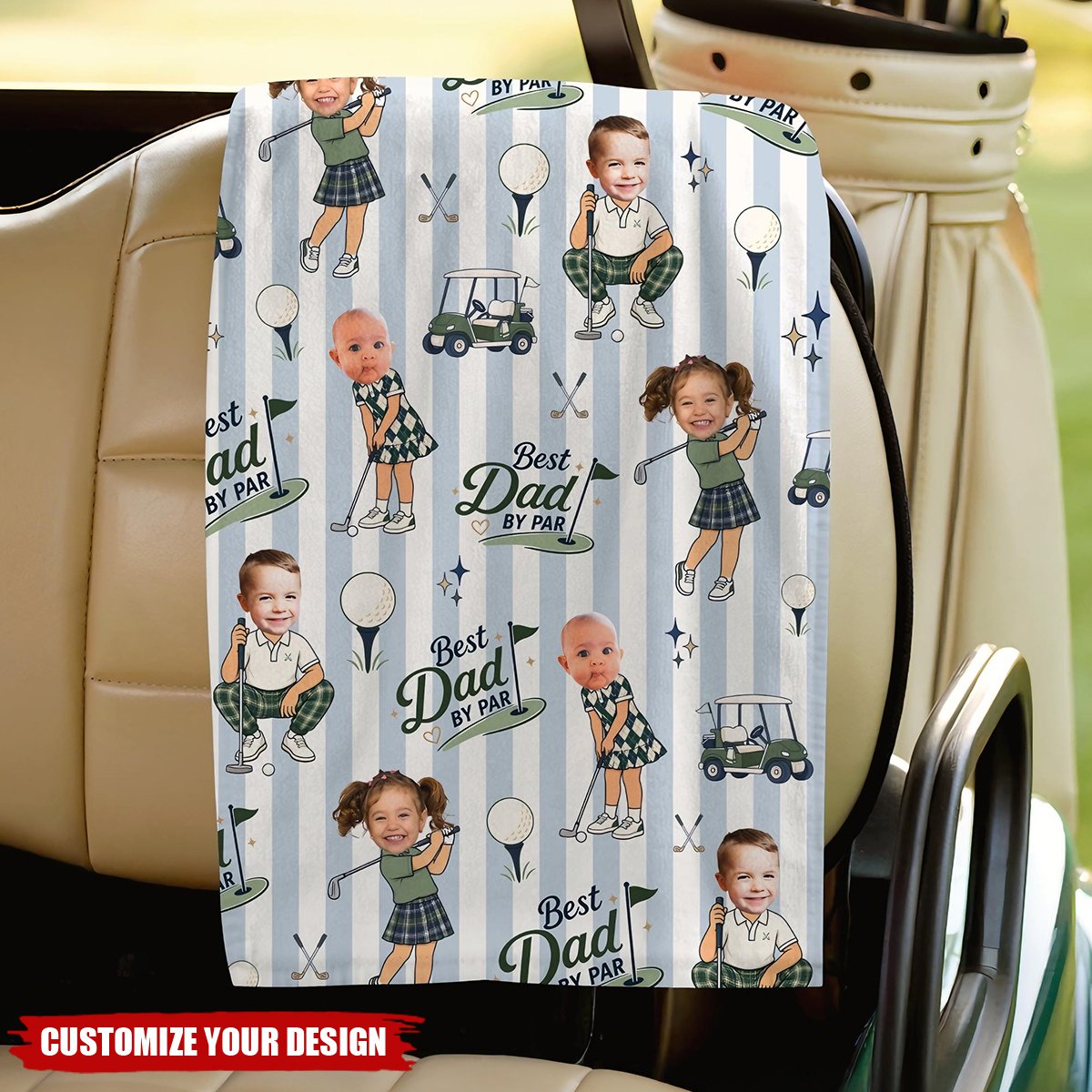 Personalized Golf Towel, Custom Photo Dad Gift from Kids, Father's Day Golfing Keepsake