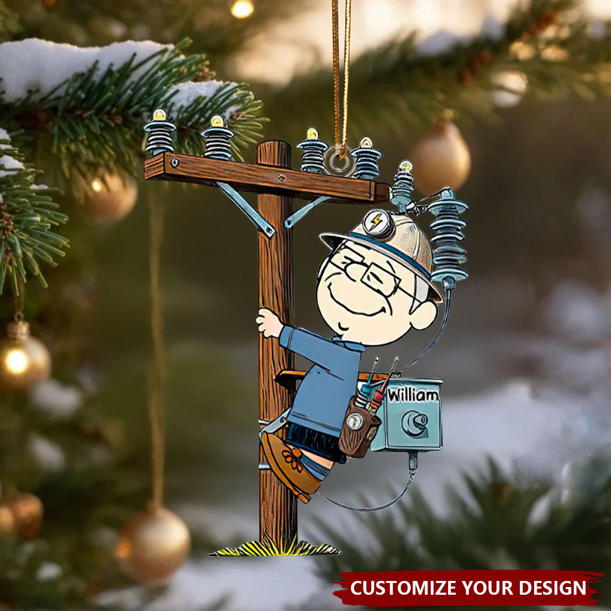 Personalized Lineman Christmas Acrylic Ornament - Gift For Lineman