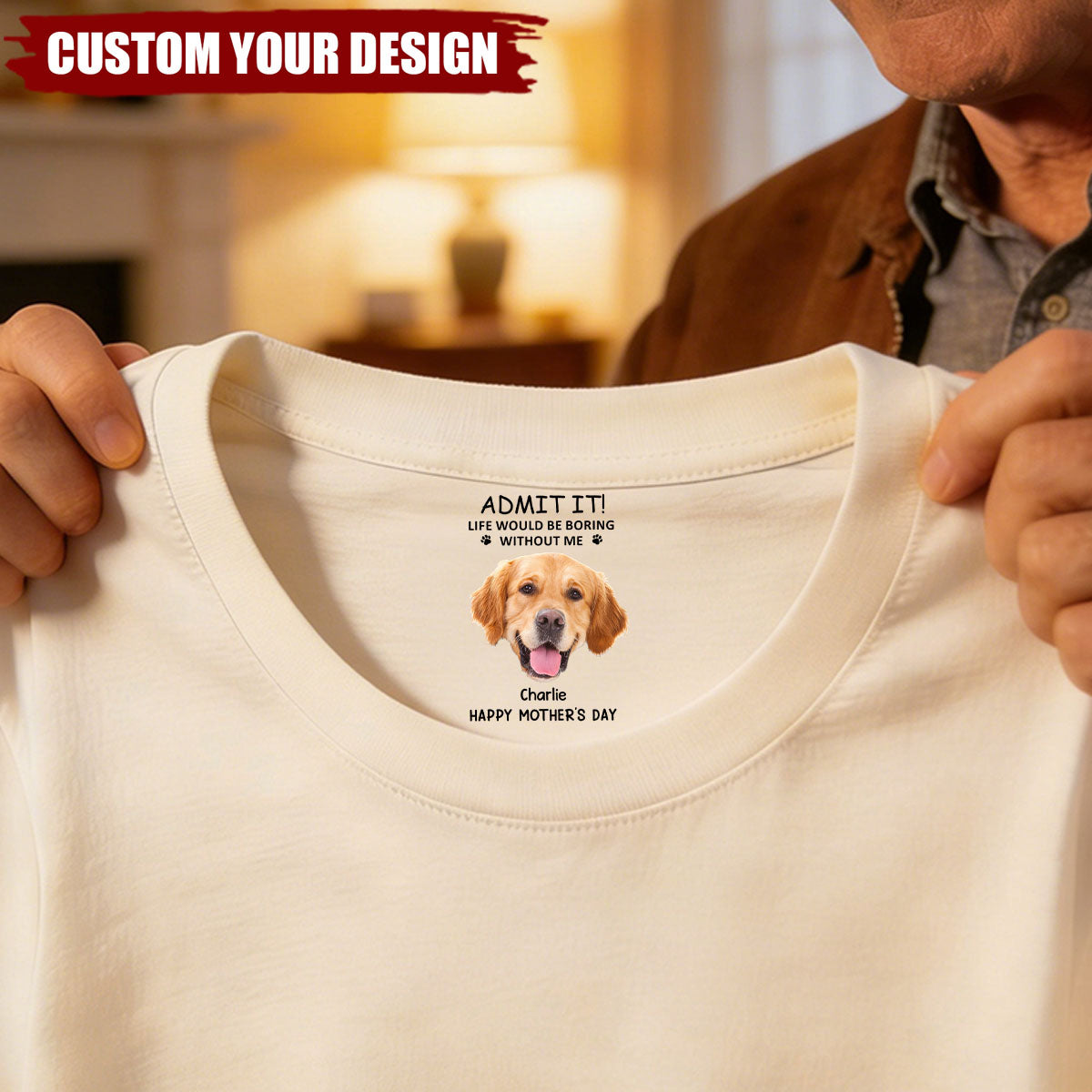 Personalized Dog Photo Classic Tee With Funny Quote For Dog Moms, Unique Mother's Day Gift